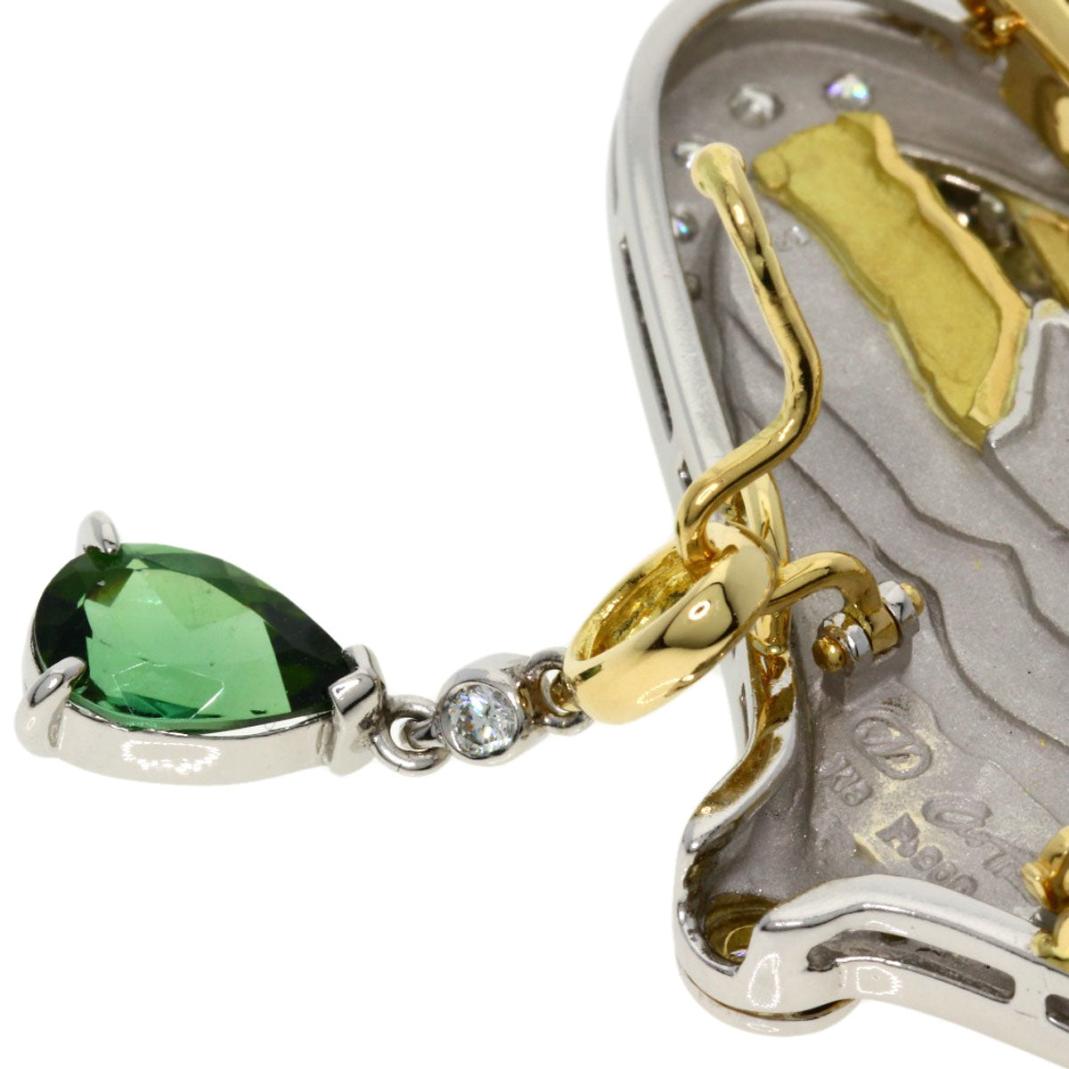 NOBUKO ISHIKAWA as time Tourmaline Sapphire Diamond Brooch Platinum PT900 18K Yellow GoldLadies [Used]