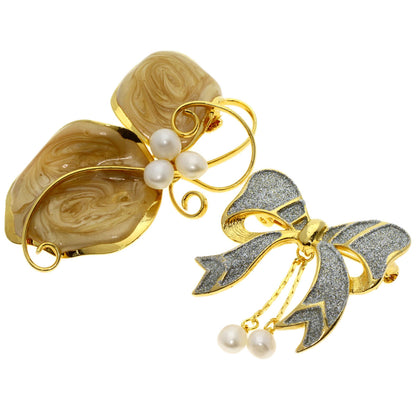 Pearl Pearl Fake Pearl Enamel Brooch 8-piece set Brooch Silver Gold Plated g　Ladies