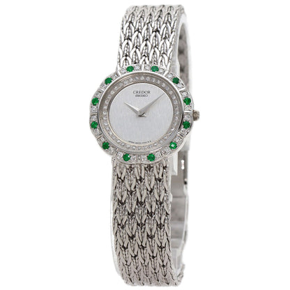 SEIKO CREDOR Emerald Diamond Watches 4N70-0120 K18 White Gold/K18 White Gold Ladies