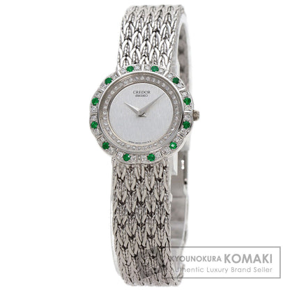 SEIKO CREDOR Emerald Diamond Watches 4N70-0120 K18 White Gold/K18 White Gold Ladies