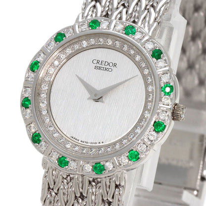 SEIKO CREDOR Emerald Diamond Watches 4N70-0120 K18 White Gold/K18 White Gold Ladies