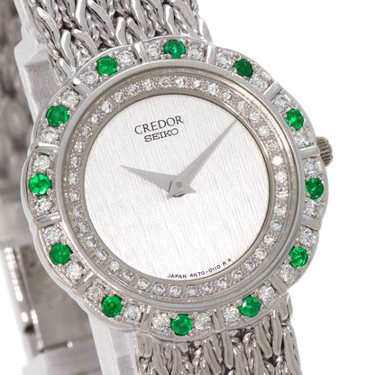 SEIKO CREDOR Emerald Diamond Watches 4N70-0120 K18 White Gold/K18 White Gold Ladies