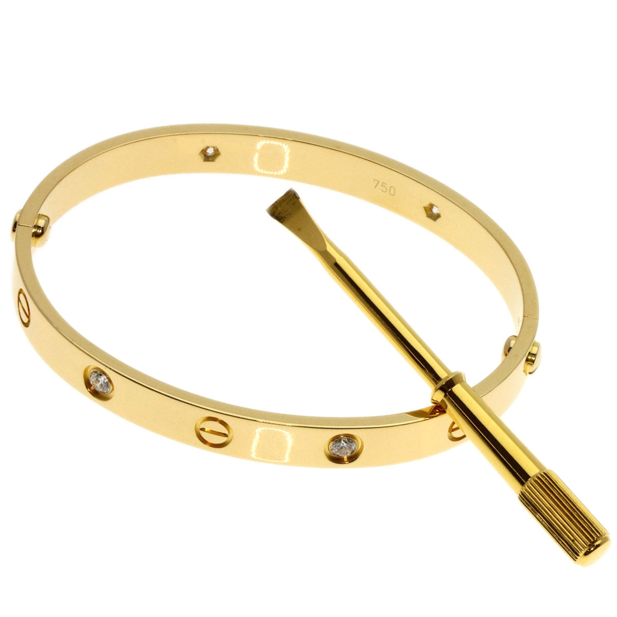 CARTIER   Bracelet LOVE Bracelets Half Diamond with Driver # 17 K18 Yellow Gold Ladies