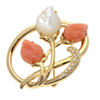 TASAKI   Brooch Coral Coral White Shell Diamond K18 Yellow Gold Ladies
