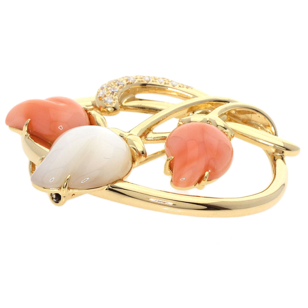 TASAKI   Brooch Coral Coral White Shell Diamond K18 Yellow Gold Ladies