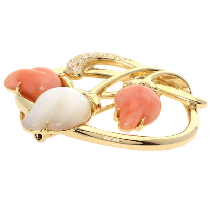 TASAKI   Brooch Coral Coral White Shell Diamond K18 Yellow Gold Ladies
