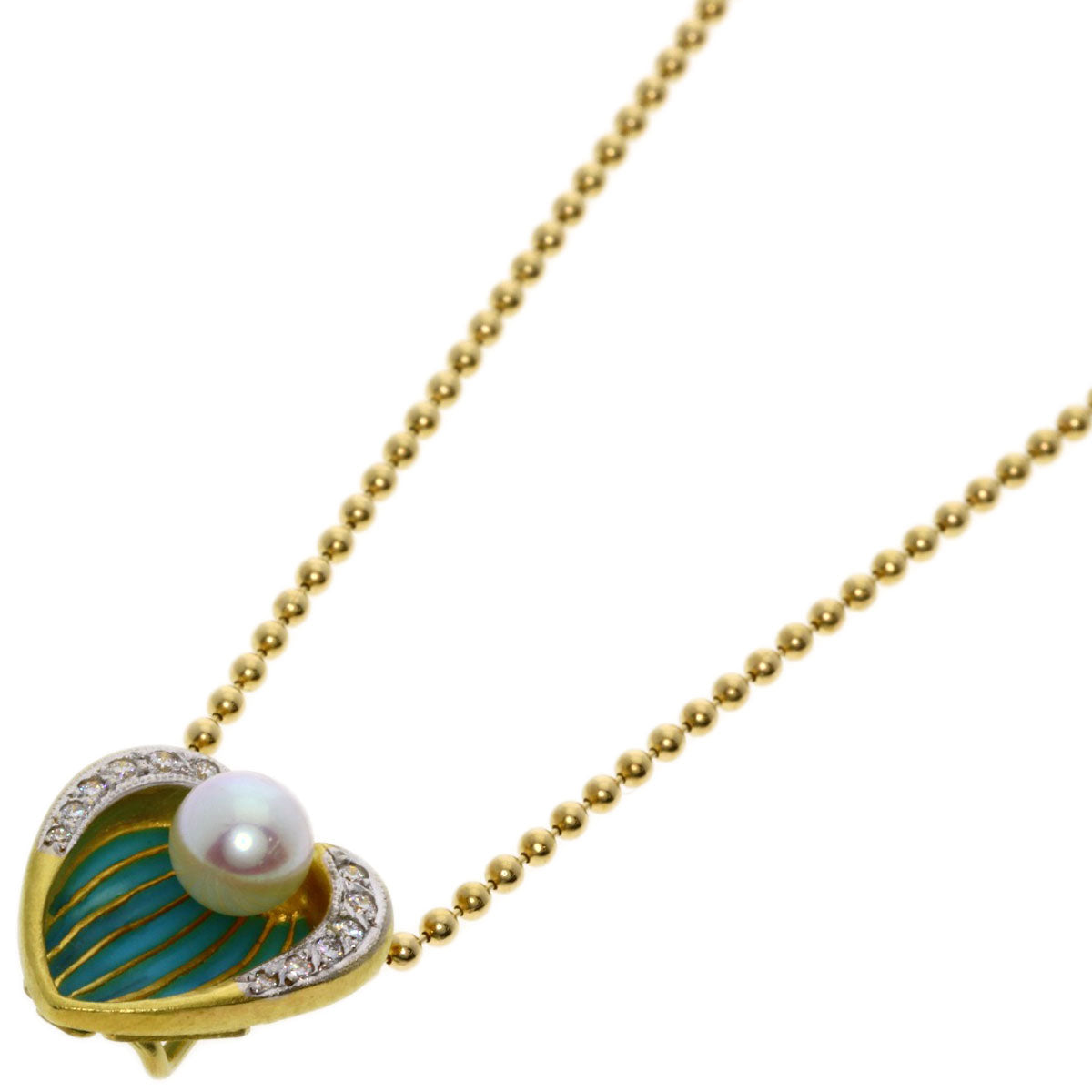 MASRIERA Enamel Diamond Pearl Pearl Necklace K18 Yellow Gold Ladies [Used]