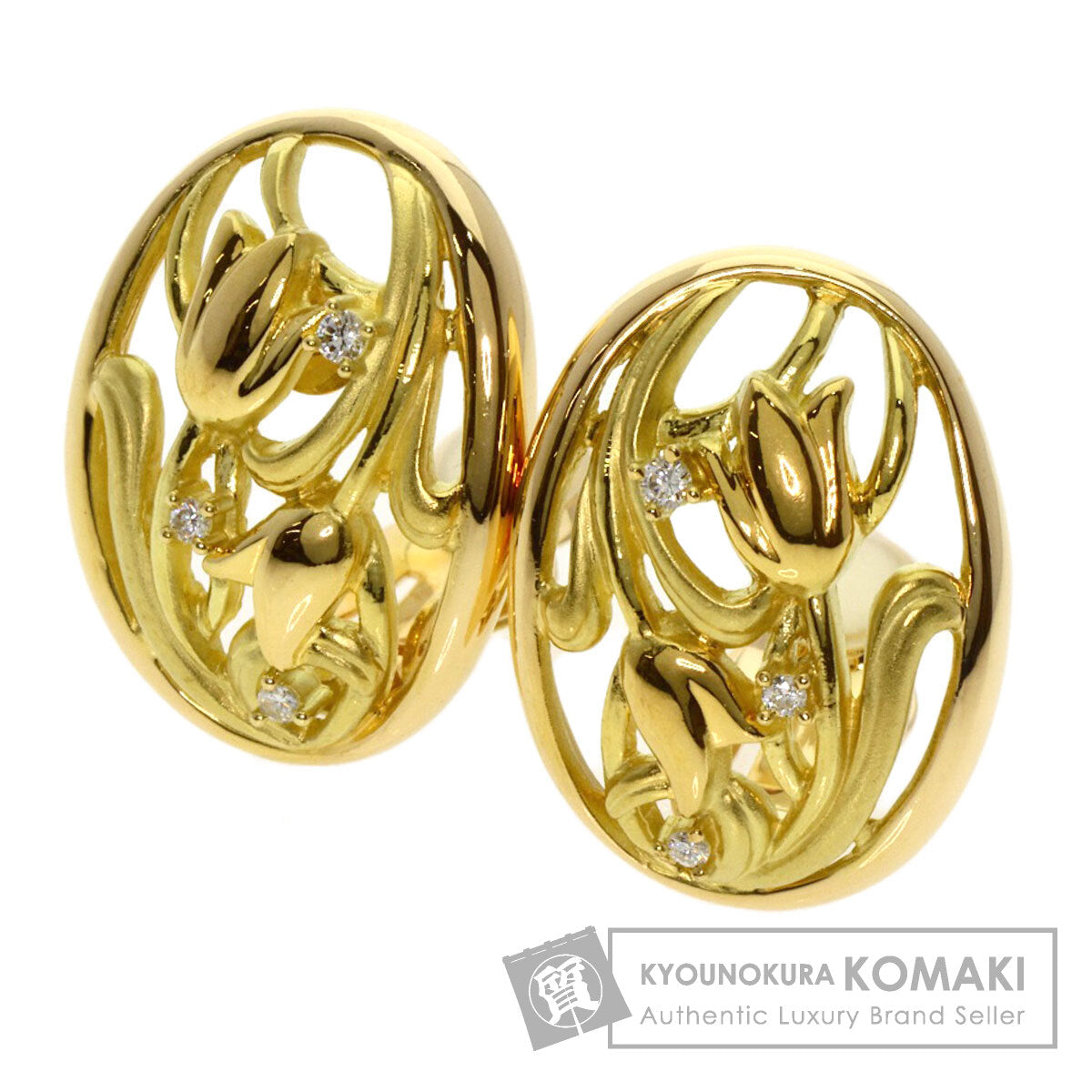 TASAKI   Earring Tulip motif Diamond K18 Yellow Gold Ladies