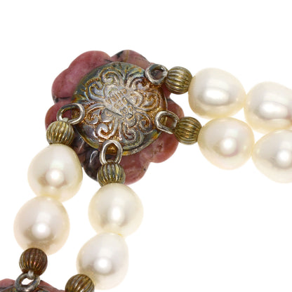 Rhodonite Flower Motif Rose Quartz Freshwater Pearl 3 Piece Set Necklace Silver g　Ladies