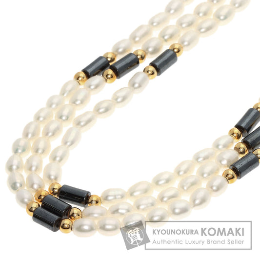 Freshwater Pearl Pearl Hematite 3 rows Necklace Metal 23.8g　Ladies