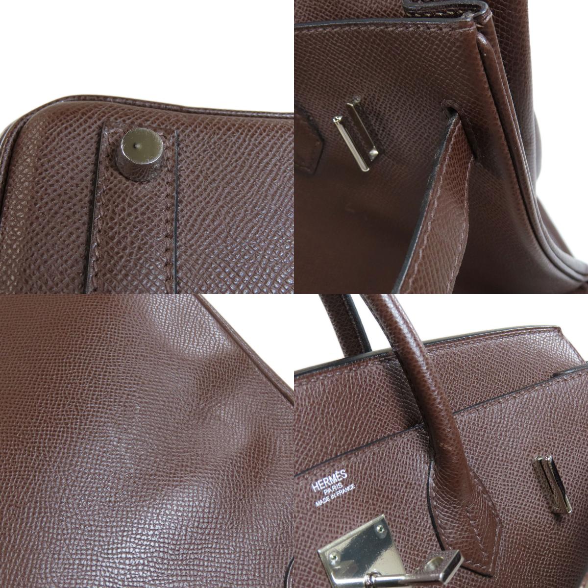 HERMES Hauta Croix 28 Dark Brown SilverHardware Handbag Epsom Ladies [Used]