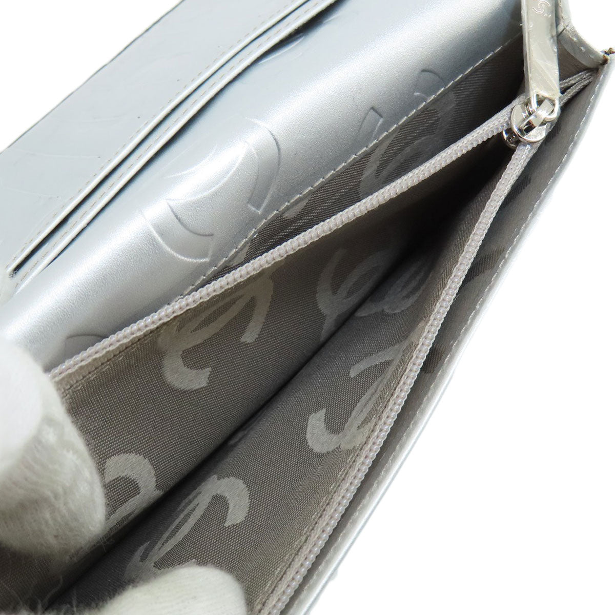 CHANEL   Long wallet (with coin pocket) CAMBON LINE SilverHardware Calf Ladies