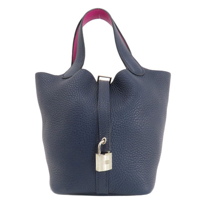 HERMES   Handbag Picotin Lock PM Blue Nuit Rose Purple SilverHardware Taurillon Clemence SwiftLadies