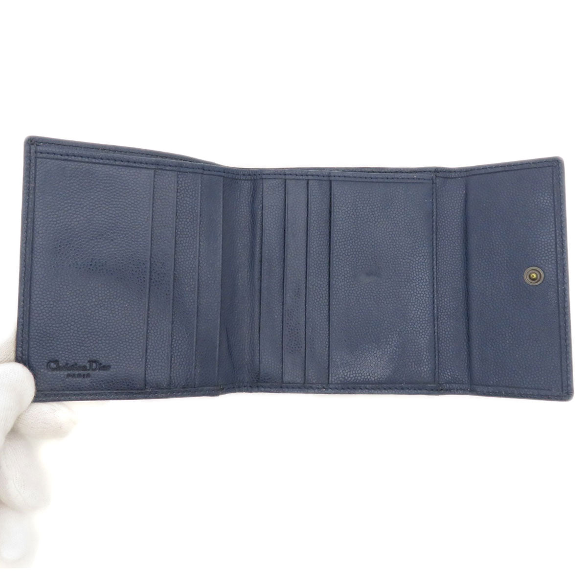 CHRISTIAN DIOR Logo Hardware Bifold Wallet with Coin Pocket Leather Ladies [Used]