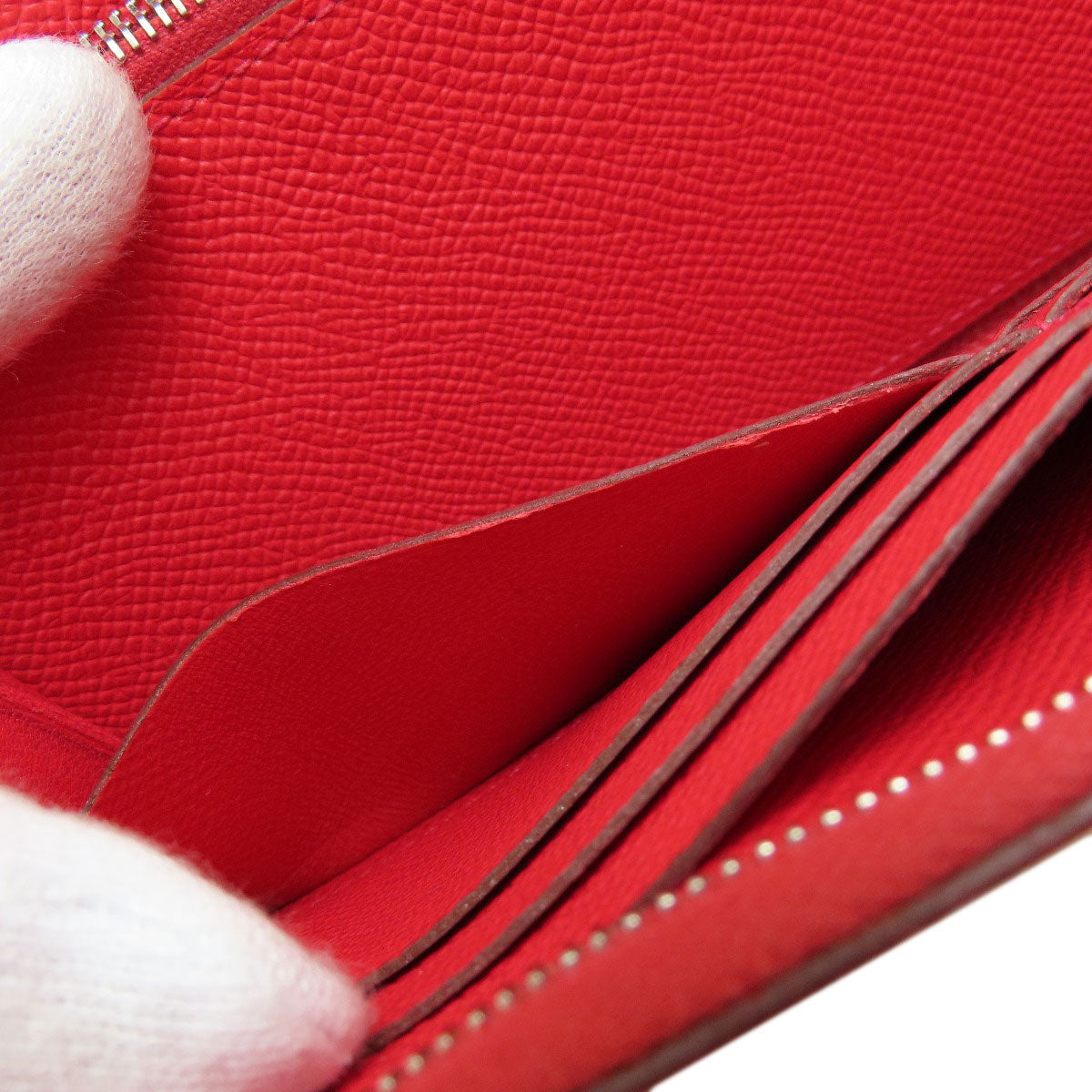 HERMES Azap Long Red SilverHardware Long wallet (with coin pocket) Epsom Ladies [Used]