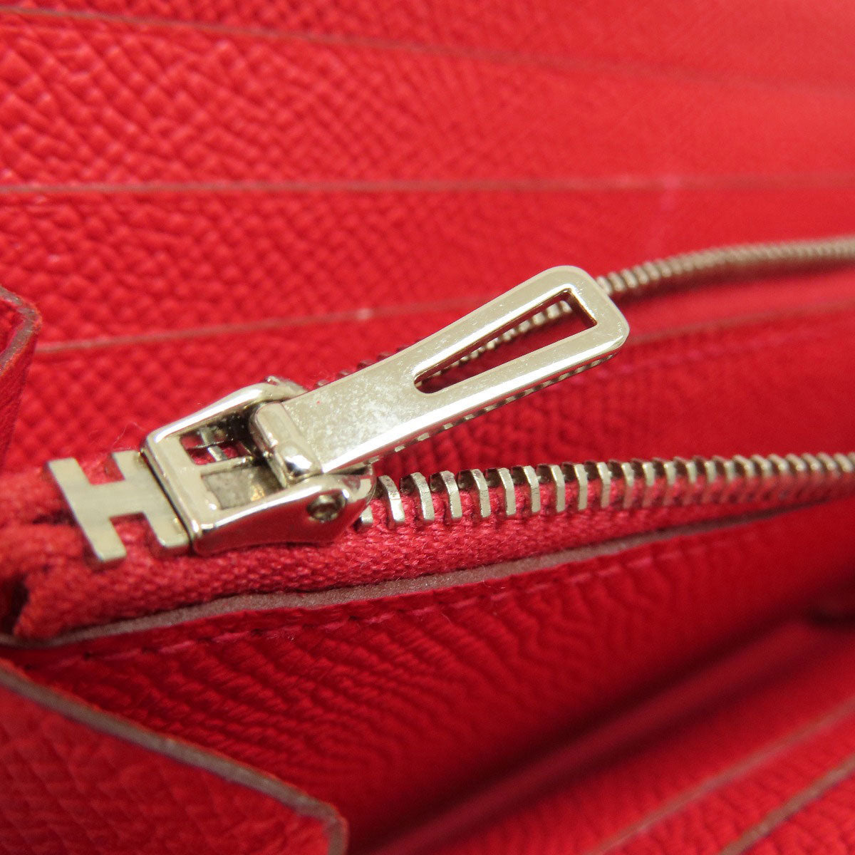 HERMES Azap Long Red SilverHardware Long wallet (with coin pocket) Epsom Ladies [Used]