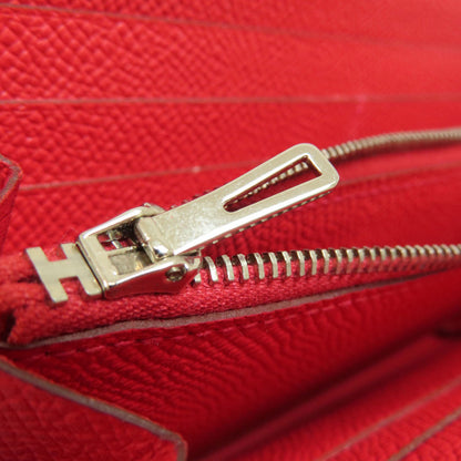 HERMES Azap Long Red SilverHardware Long wallet (with coin pocket) Epsom Ladies [Used]