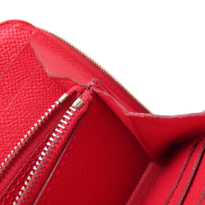 HERMES Azap Long Red SilverHardware Long wallet (with coin pocket) Epsom Ladies [Used]