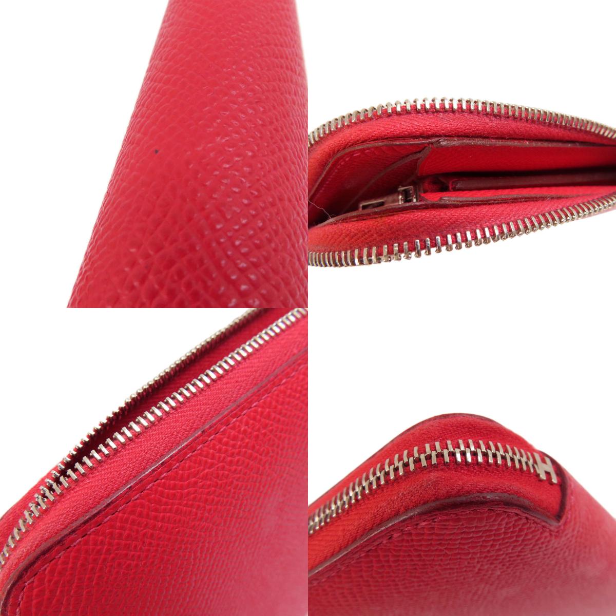 HERMES Azap Long Red SilverHardware Long wallet (with coin pocket) Epsom Ladies [Used]