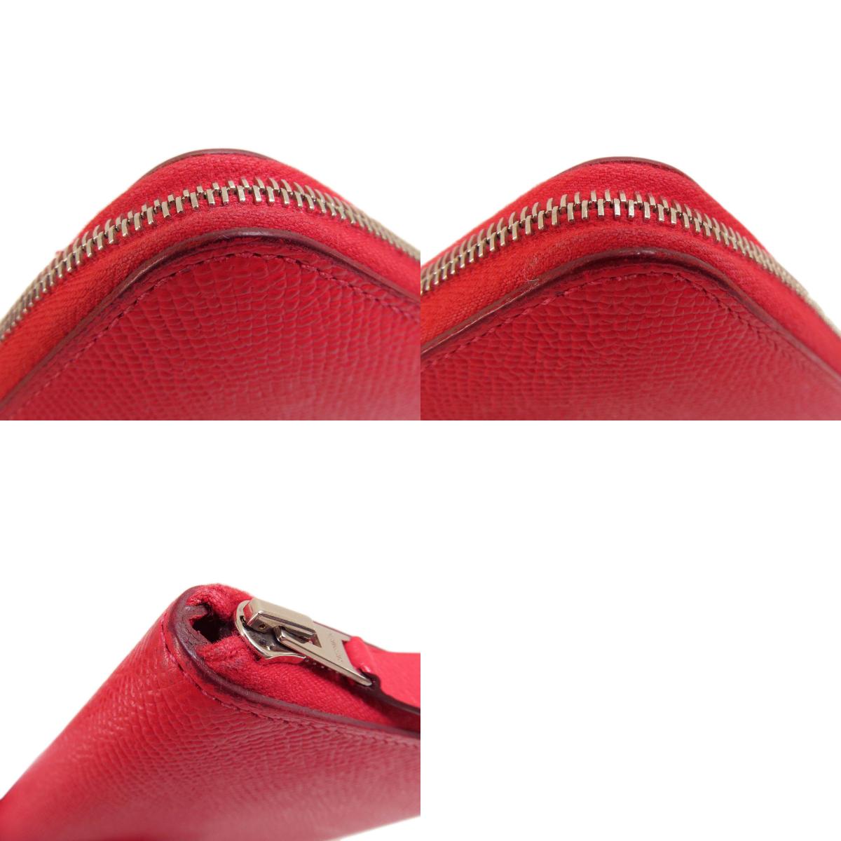HERMES Azap Long Red SilverHardware Long wallet (with coin pocket) Epsom Ladies [Used]