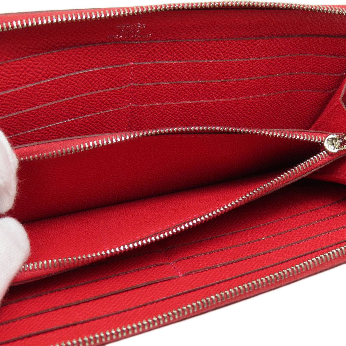 HERMES Azap Long Red SilverHardware Long wallet (with coin pocket) Epsom Ladies [Used]