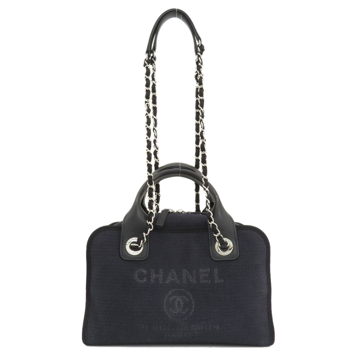 CHANEL   Handbag Deauville Bowling Bag SilverHardware Canvas Ladies