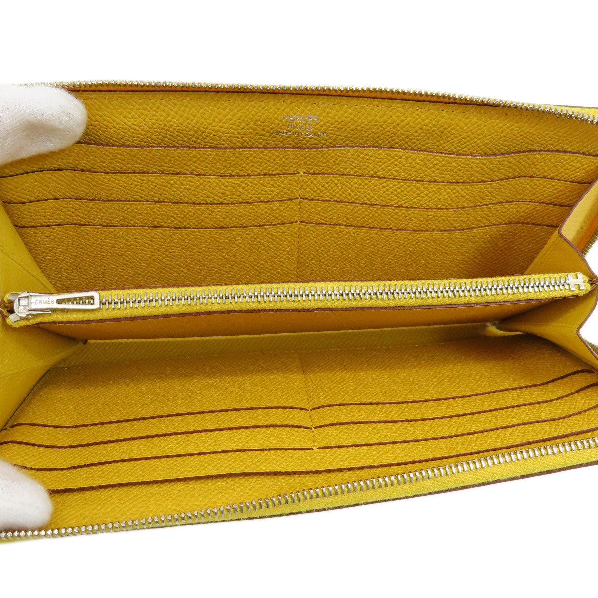 HERMES   Long wallet (with coin pocket) Azap Silk-in Long Yellow SilverHardware Epsom Ladies