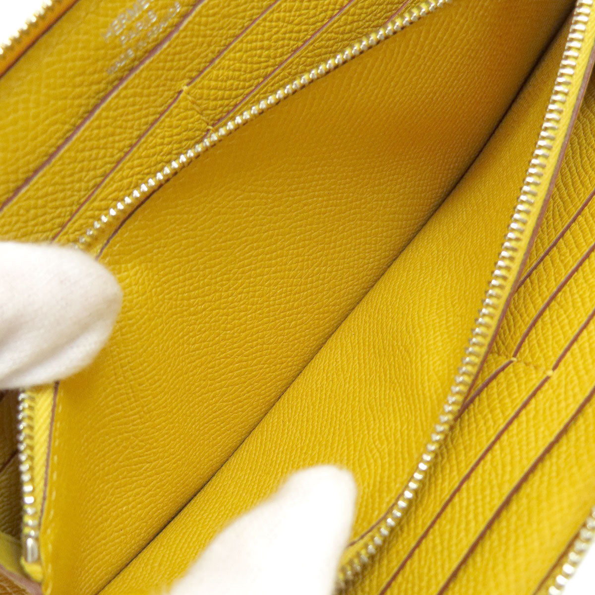 HERMES   Long wallet (with coin pocket) Azap Silk-in Long Yellow SilverHardware Epsom Ladies