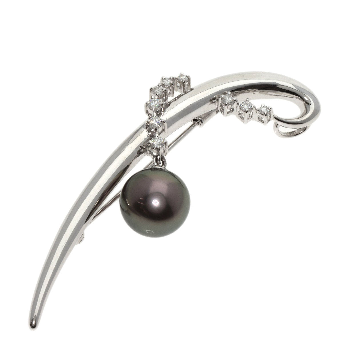 TASAKI Black Pearl Diamond Brooch Platinum PT900 Ladies [Used]