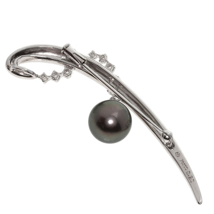 TASAKI Black Pearl Diamond Brooch Platinum PT900 Ladies [Used]