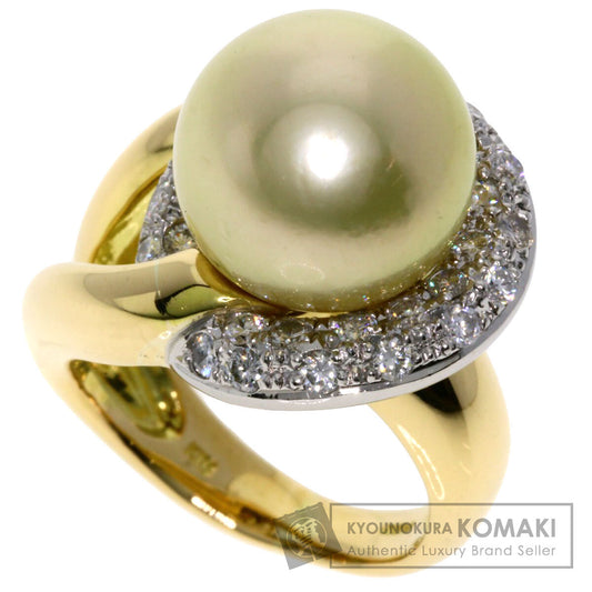 White Pearl Pearl Pearl Diamond Ring K18 Yellow Gold PT900 16.9g　Ladies