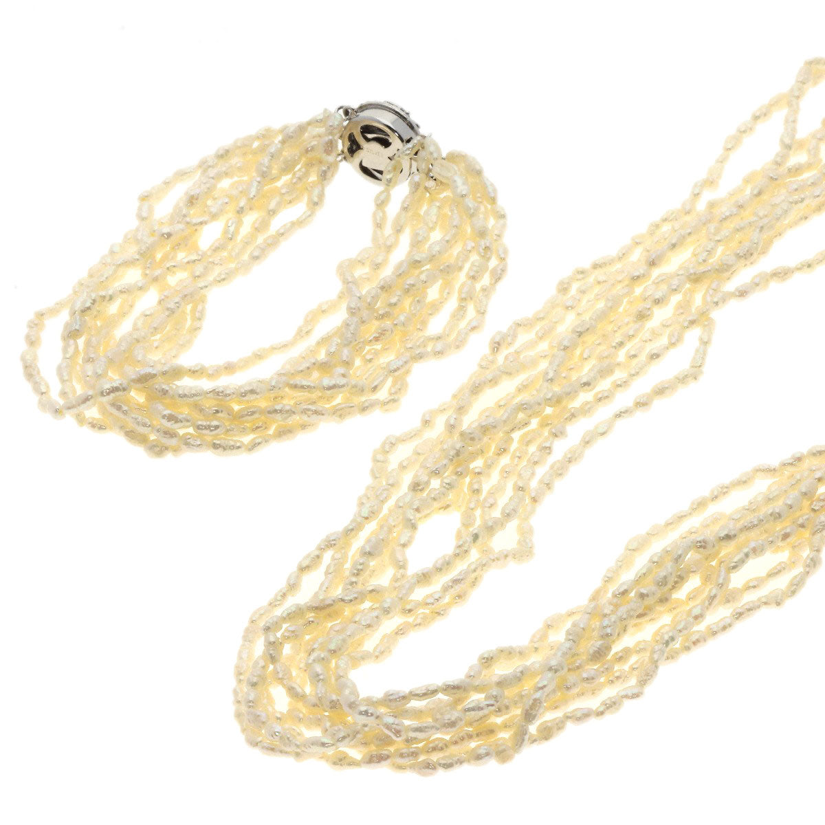 10 Row Freshwater Pearl Pearl Bracelet Set Necklace Silver 73.7g　Ladies