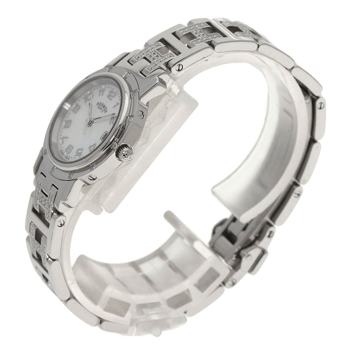 HERMES Clipper Nacre Diamond Watches CL4.230 Stainless Steel/SSxDiamond Ladies