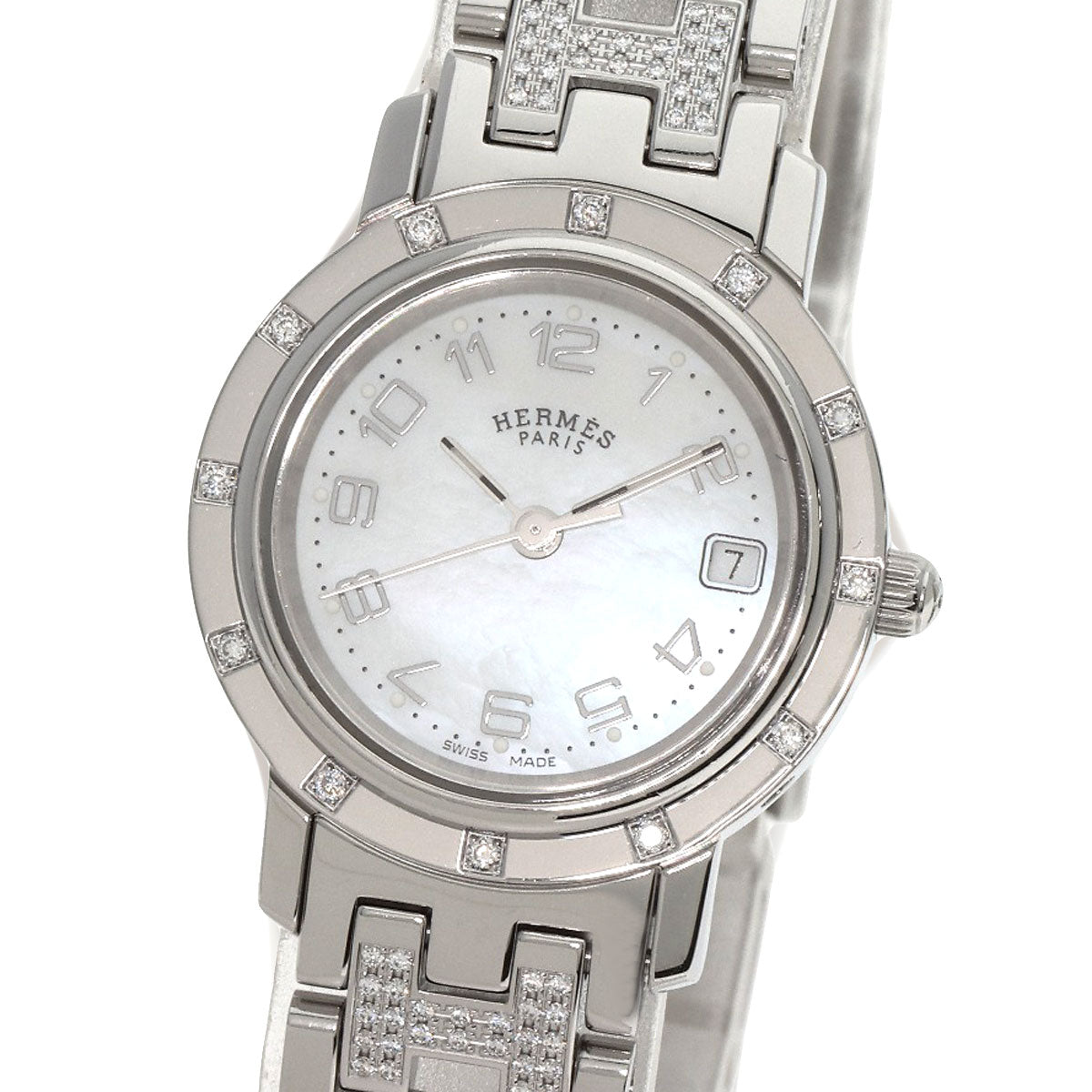 HERMES Clipper Nacre Diamond Watches CL4.230 Stainless Steel/SSxDiamond Ladies