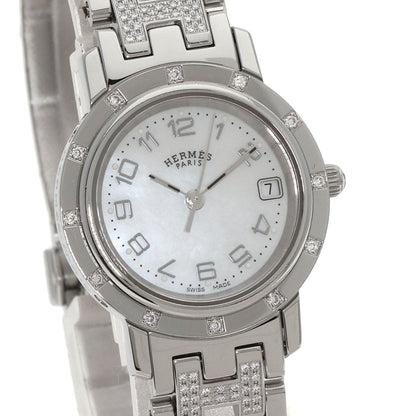 HERMES Clipper Nacre Diamond Watches CL4.230 Stainless Steel/SSxDiamond Ladies