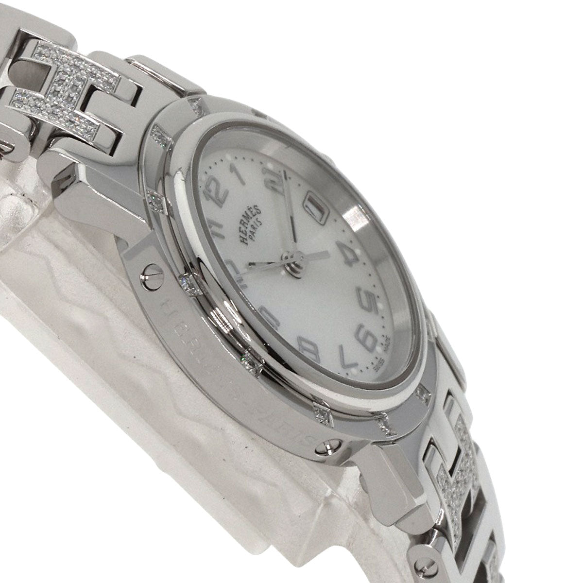 HERMES Clipper Nacre Diamond Watches CL4.230 Stainless Steel/SSxDiamond Ladies