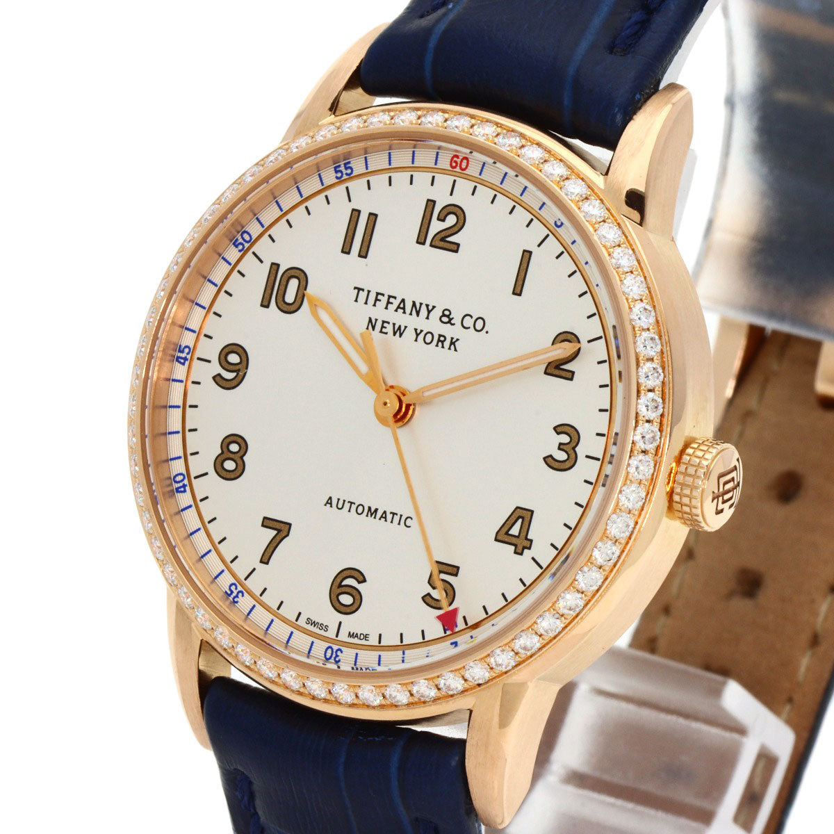 TIFFANY&Co. Round Face Bezel Diamond Watches CT60 K18 Pink Gold/Leather mens