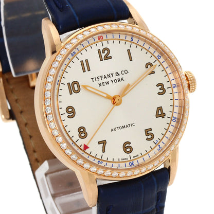 TIFFANY&Co. Round Face Bezel Diamond Watches CT60 K18 Pink Gold/Leather mens