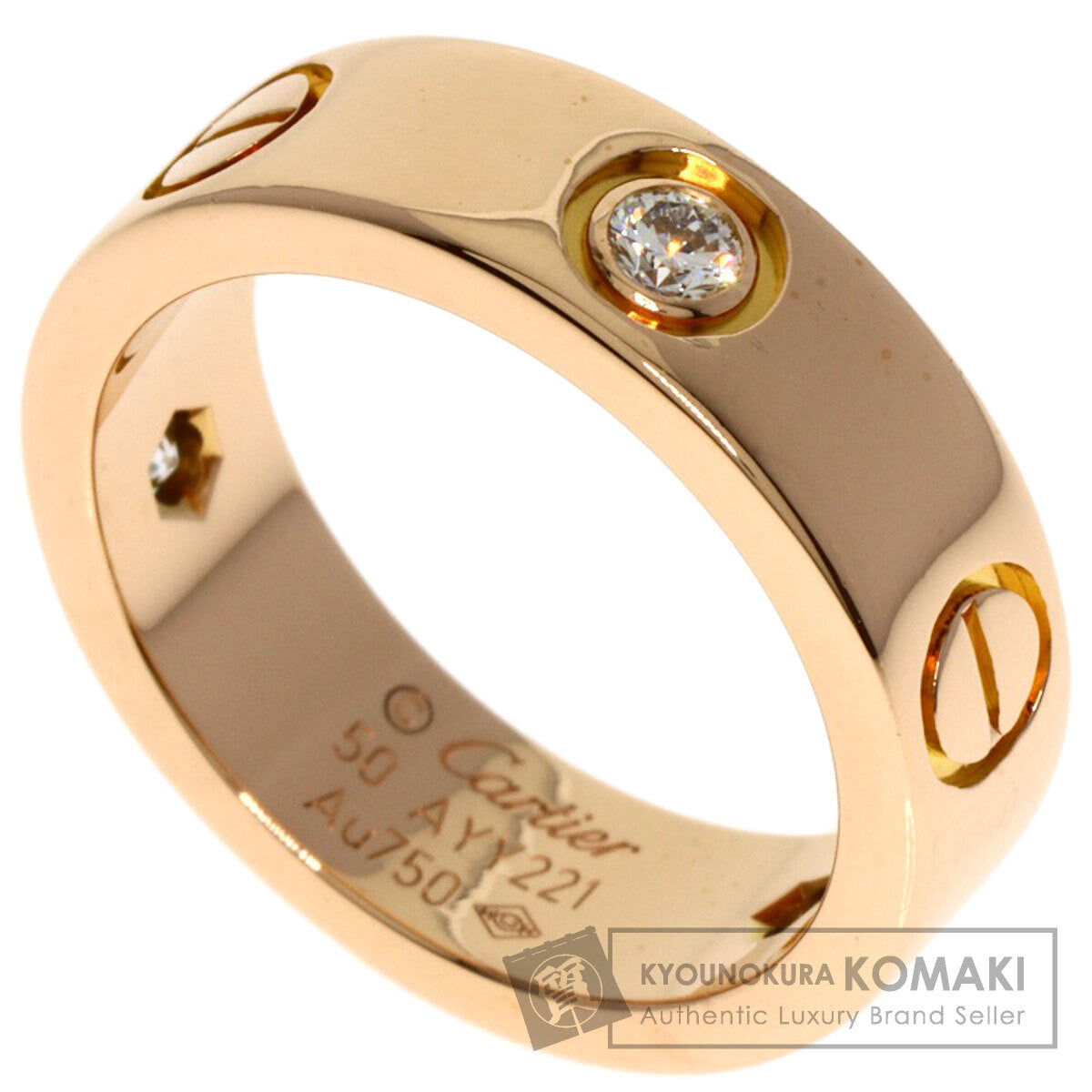 CARTIER   Ring love ring 3P half Diamond #50 K18 Pink Gold Ladies