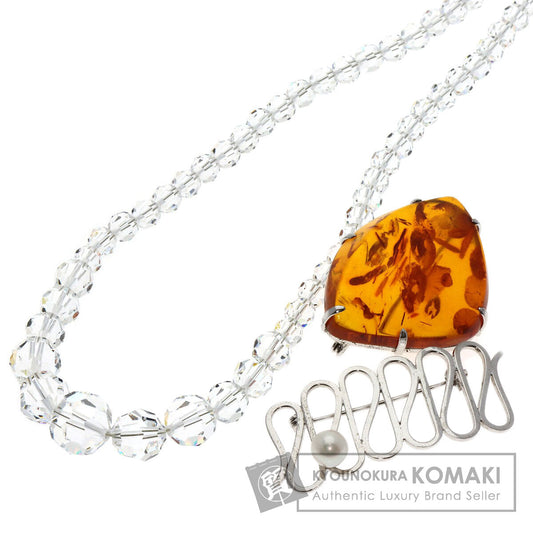 Crystal Amber Necklace Brooch 3-piece set Necklace g　Ladies