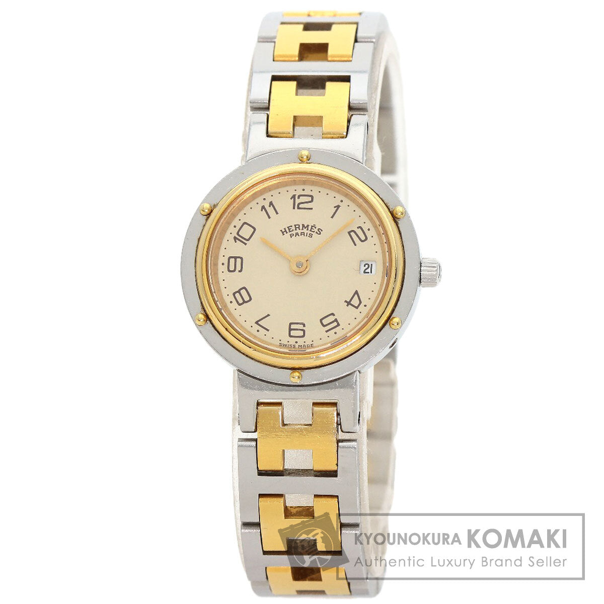 HERMES Clipper Old Belt Watches Stainless Steel/SSxGP Ladies