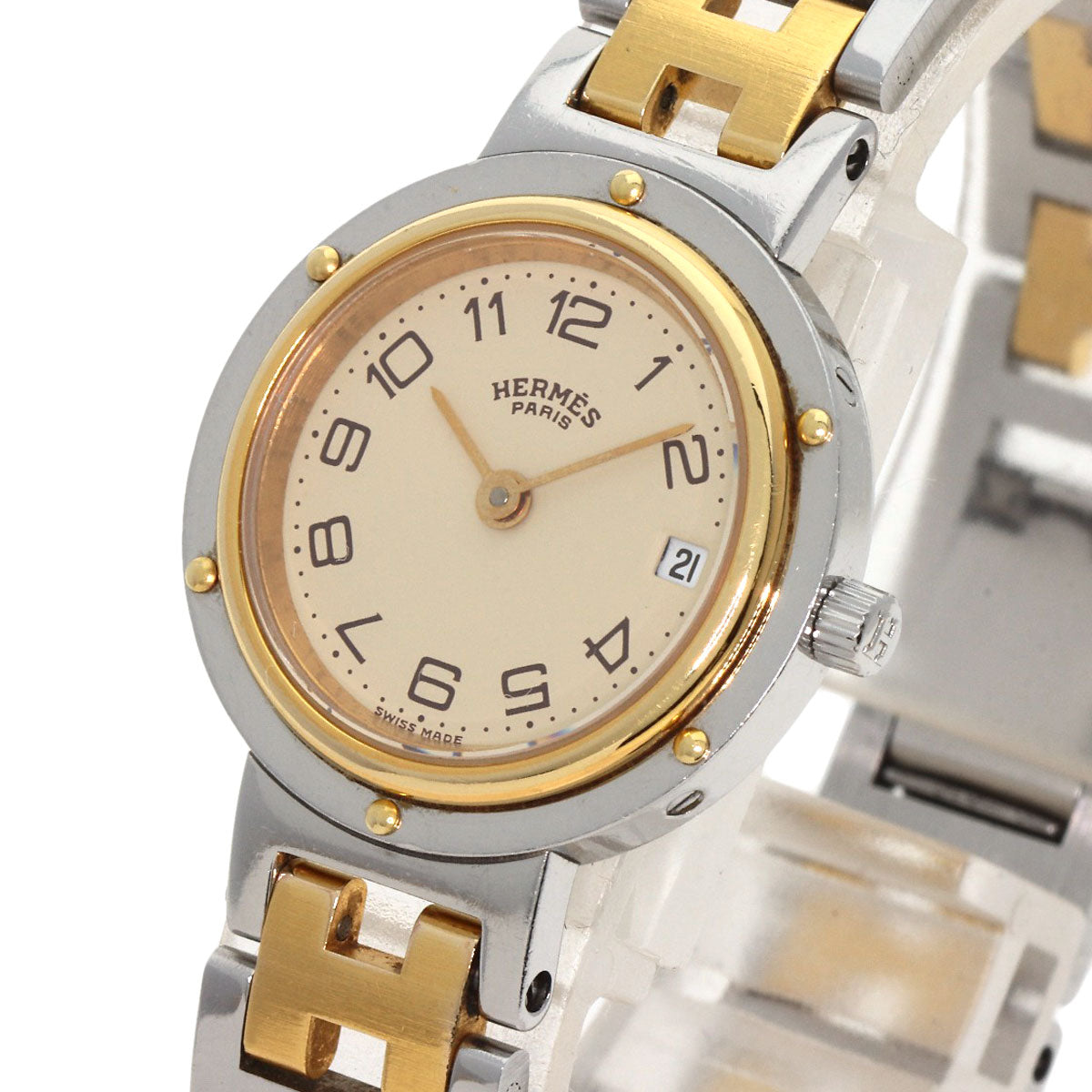 HERMES Clipper Old Belt Watches Stainless Steel/SSxGP Ladies