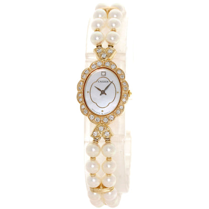 SEIKO CREDOR Pearl Pearl DiamondBezel Watches 2F70-5010 K18 Yellow Gold/Pearl Ladies