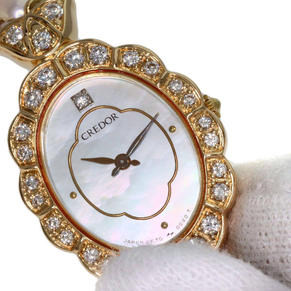 SEIKO CREDOR Pearl Pearl DiamondBezel Watches 2F70-5010 K18 Yellow Gold/Pearl Ladies