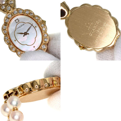 SEIKO CREDOR Pearl Pearl DiamondBezel Watches 2F70-5010 K18 Yellow Gold/Pearl Ladies