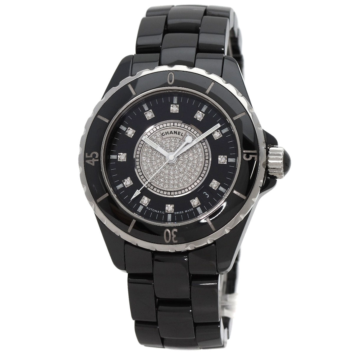 CHANEL J12 1.5" 12P Center Diamond Watches H1757 Ceramic/Ceramic mens