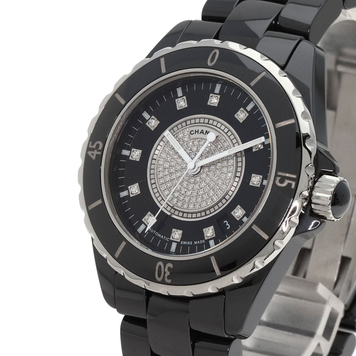 CHANEL J12 1.5" 12P Center Diamond Watches H1757 Ceramic/Ceramic mens