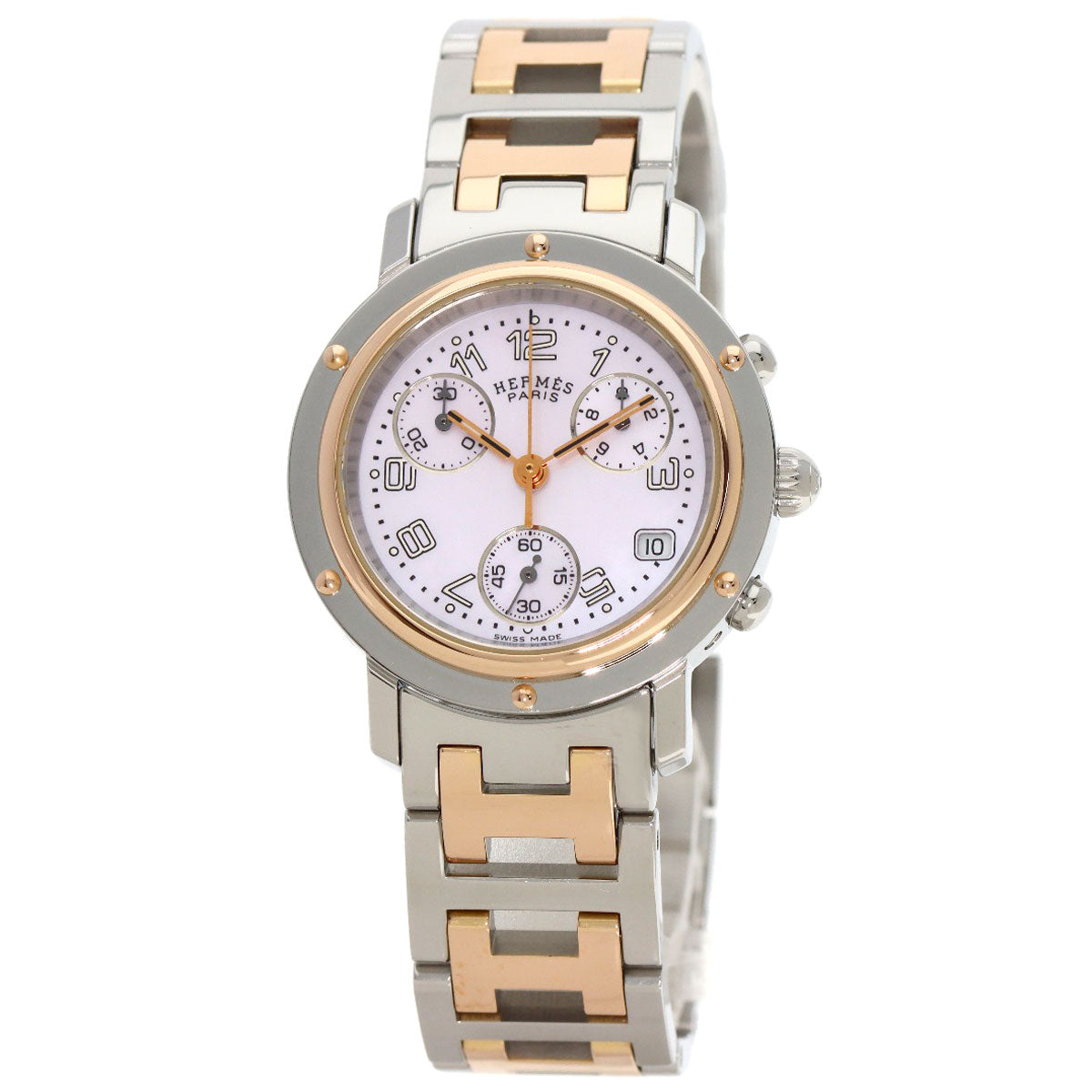 HERMES Clipper Chronograph New Buckle Watches CL1.321 Stainless Steel/SSxPGP Ladies
