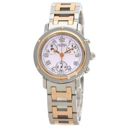 HERMES Clipper Chronograph New Buckle Watches CL1.321 Stainless Steel/SSxPGP Ladies