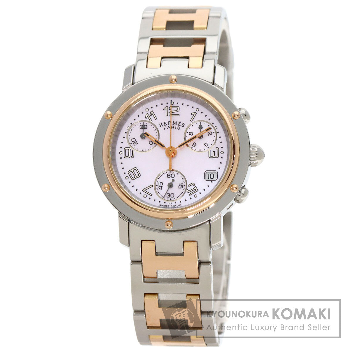 HERMES Clipper Chronograph New Buckle Watches CL1.321 Stainless Steel/SSxPGP Ladies